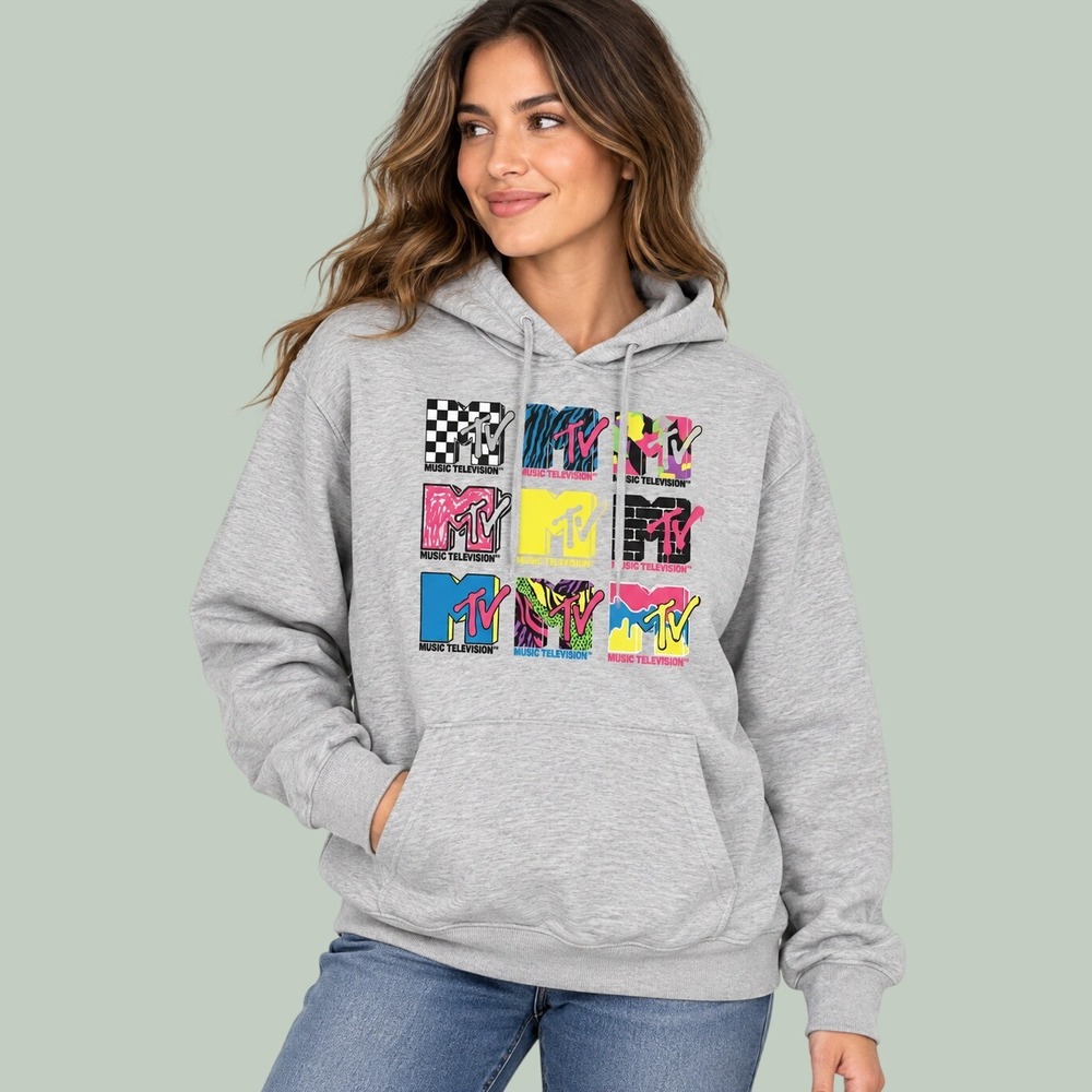 MTV Music Television Graphic Hoodie Gray 80s 90s Logo XL: Juniors 15-17